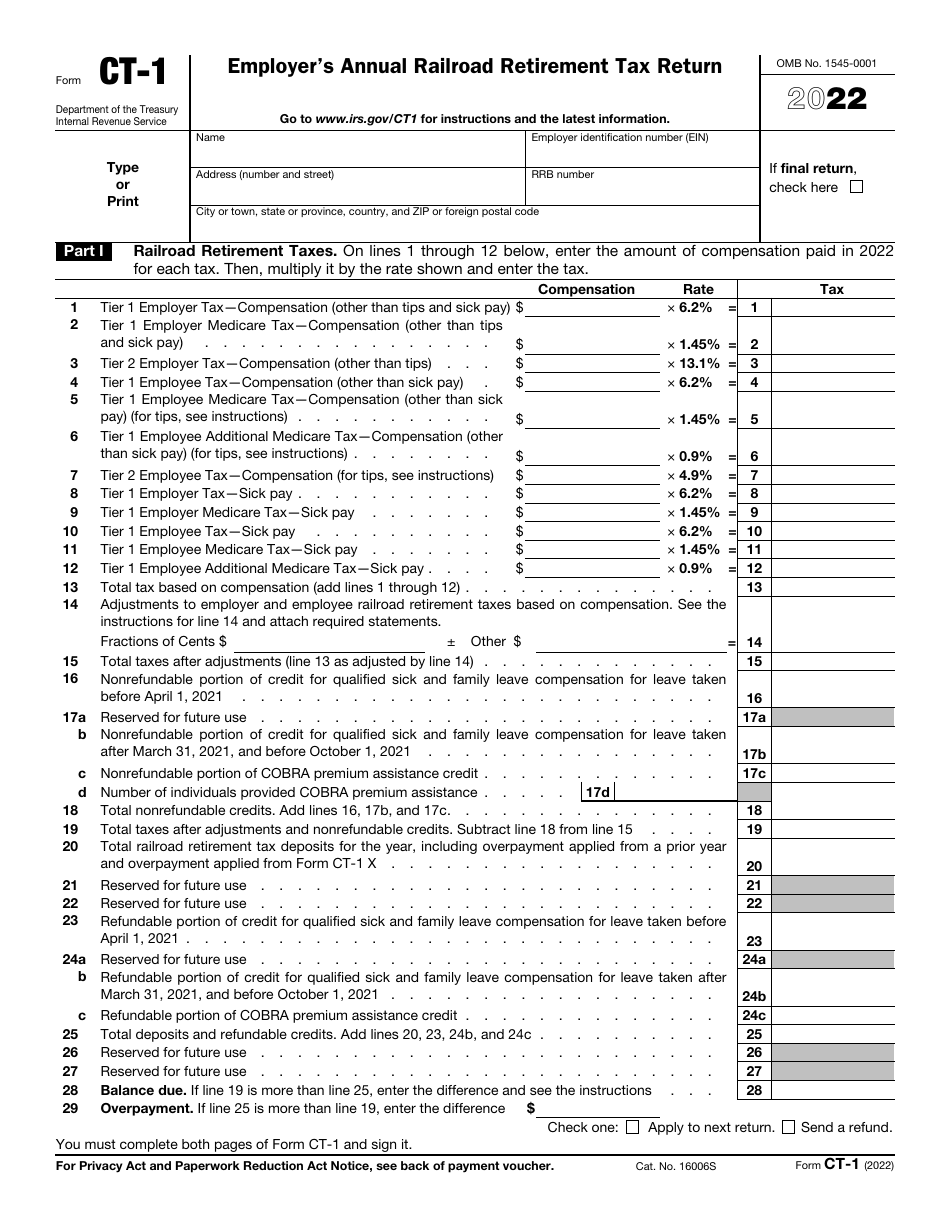 IRS Form CT-1 Employers Annual Railroad Retirement Tax Return, Page 1