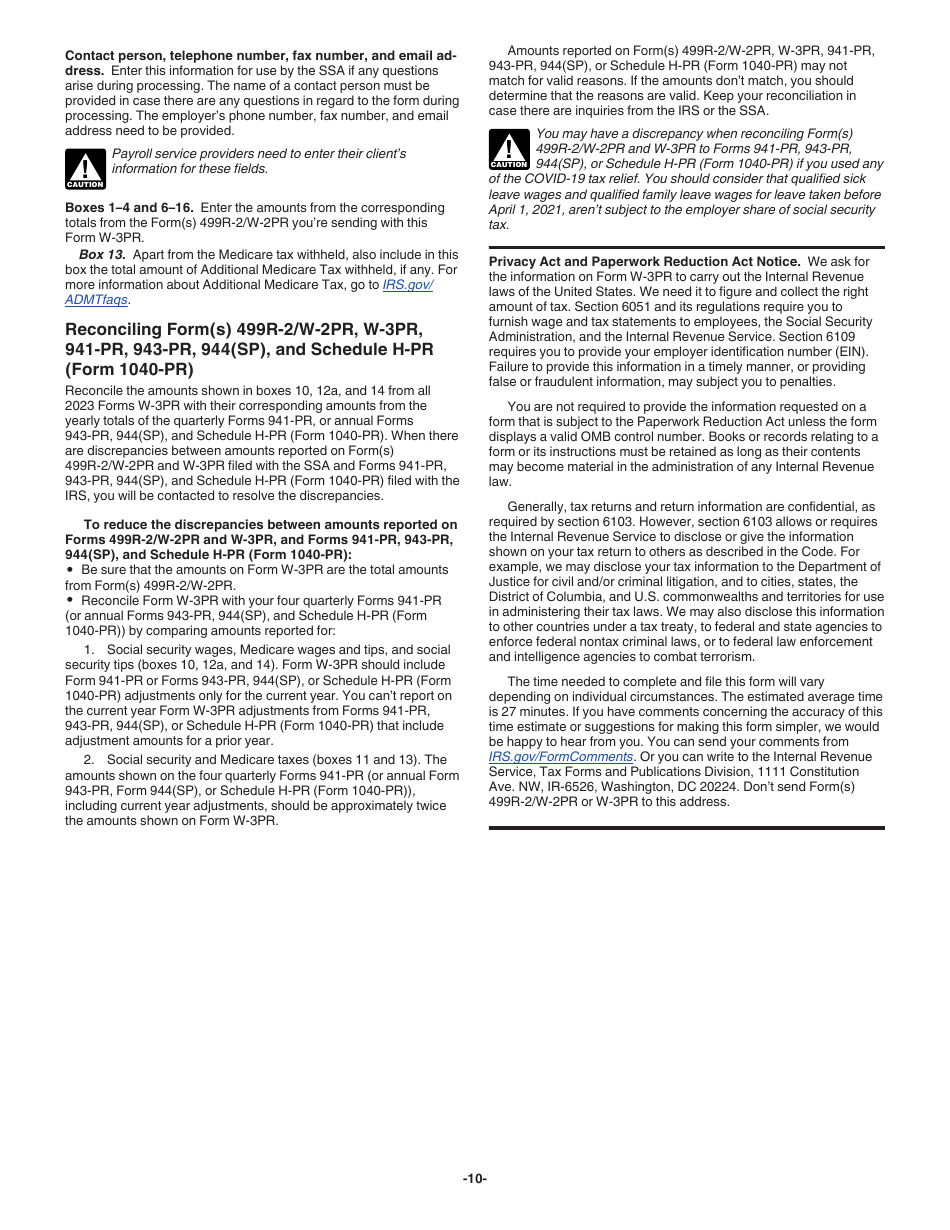 Instrucciones para IRS Formulario W-3PR Informe De Comprobantes De Retencion (Puerto Rican Spanish), Page 10