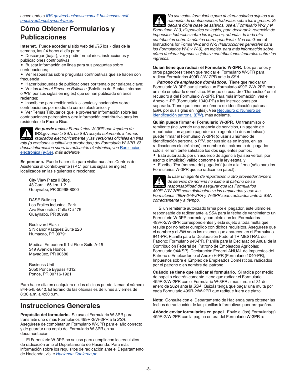 Instrucciones para IRS Formulario W-3PR Informe De Comprobantes De Retencion (Puerto Rican Spanish), Page 3