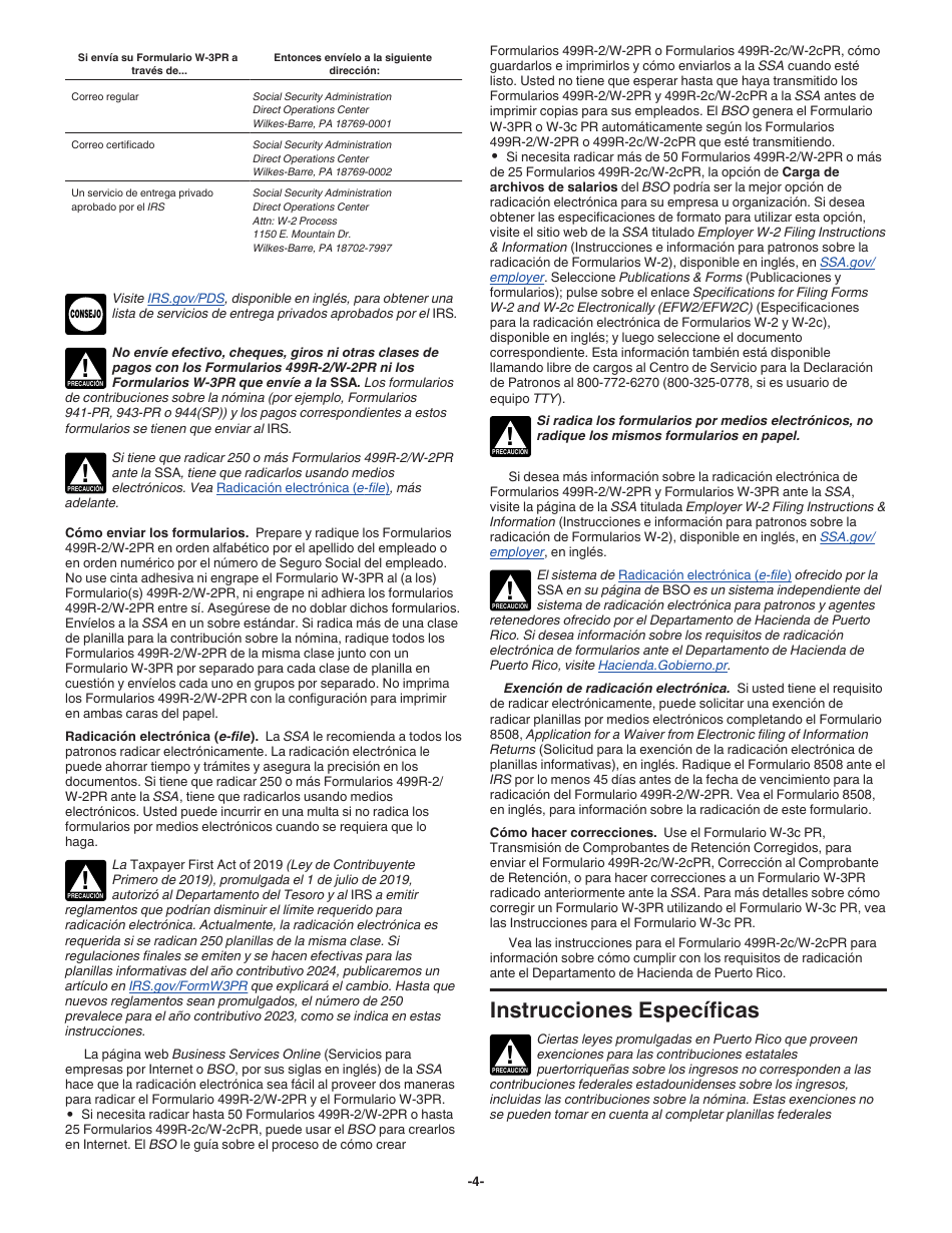 Instrucciones para IRS Formulario W-3PR Informe De Comprobantes De Retencion (Puerto Rican Spanish), Page 4