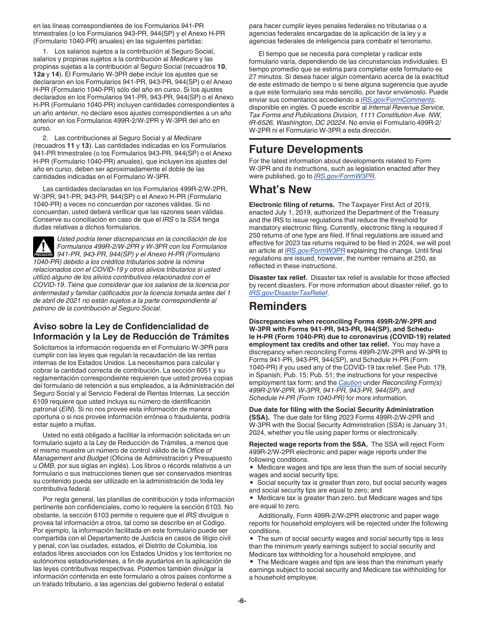Instrucciones para IRS Formulario W-3PR Informe De Comprobantes De Retencion (Puerto Rican Spanish), Page 6