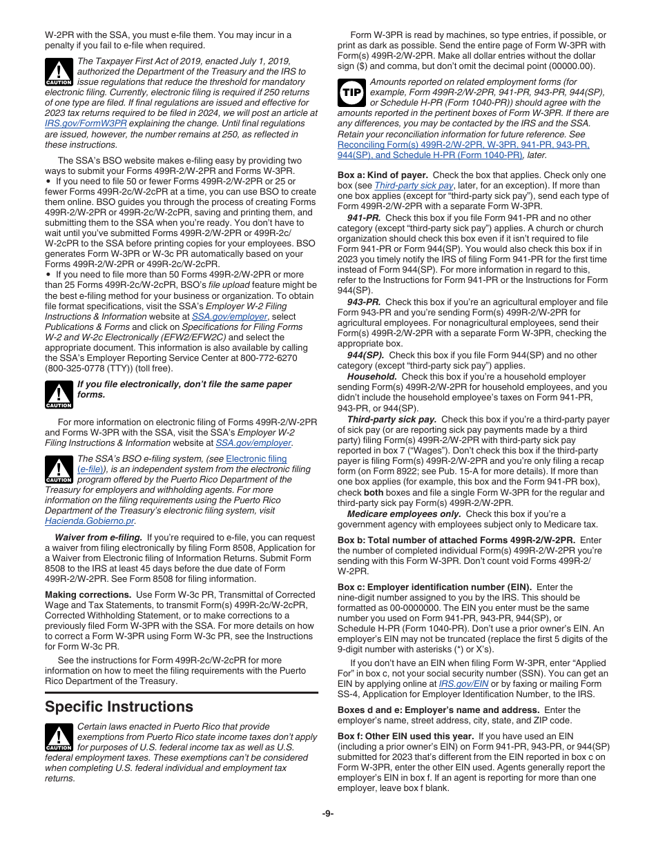 Instrucciones para IRS Formulario W-3PR Informe De Comprobantes De Retencion (Puerto Rican Spanish), Page 9