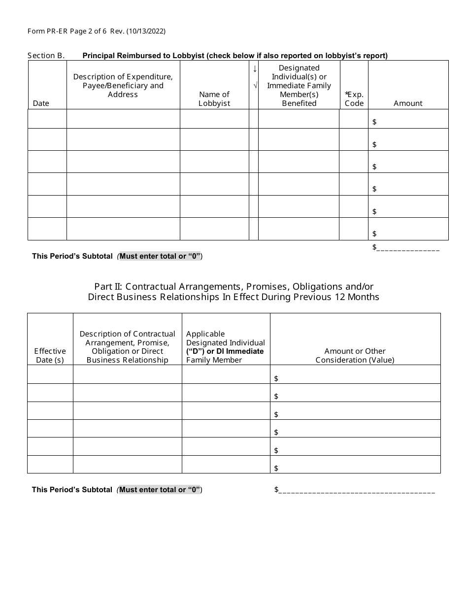 Form PR-ER Monthly Principal Expense Report Form - North Carolina, Page 2