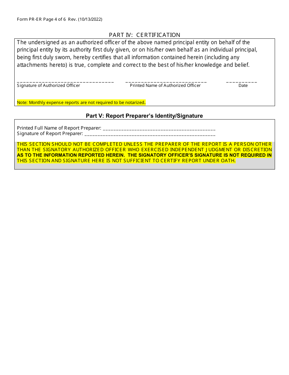 Form PR-ER Monthly Principal Expense Report Form - North Carolina, Page 4