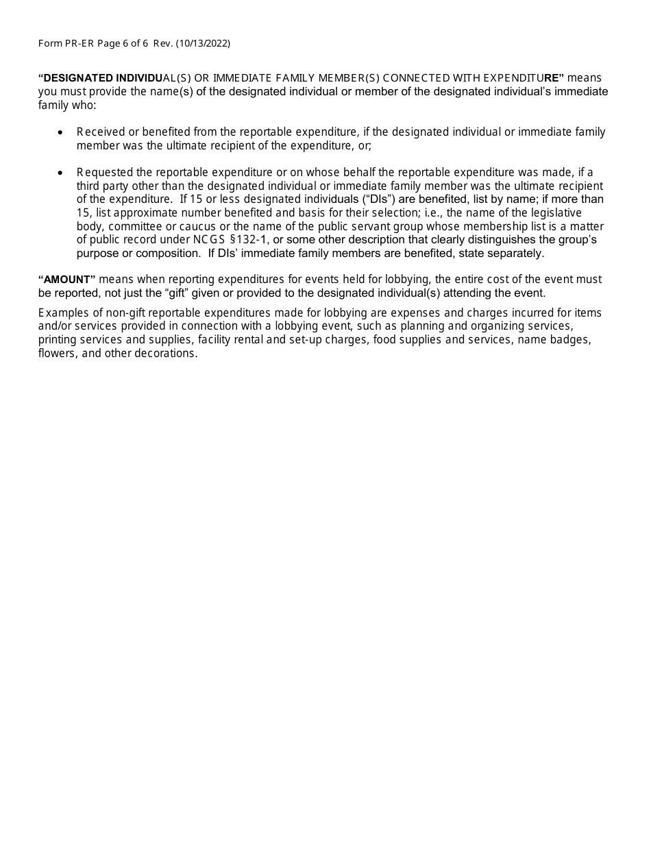 Form PR-ER Monthly Principal Expense Report Form - North Carolina, Page 6