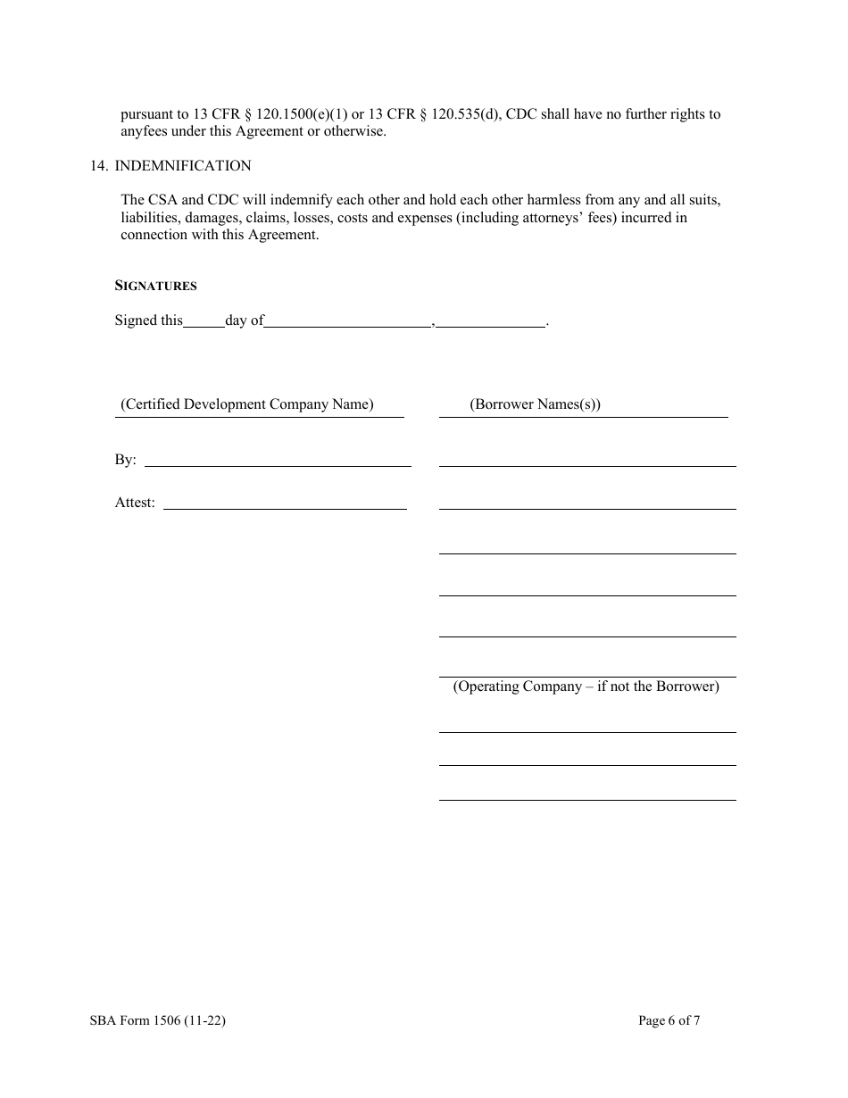 SBA Form 1506 Servicing Agent Agreement, Page 6
