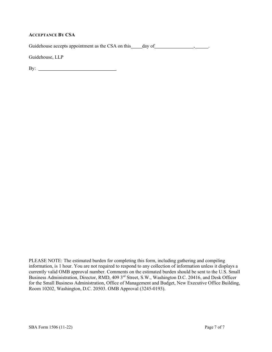 SBA Form 1506 Servicing Agent Agreement, Page 7