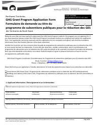 Document preview: Ghg Grant Program Application Form - Northwest Territories, Canada (English/French)