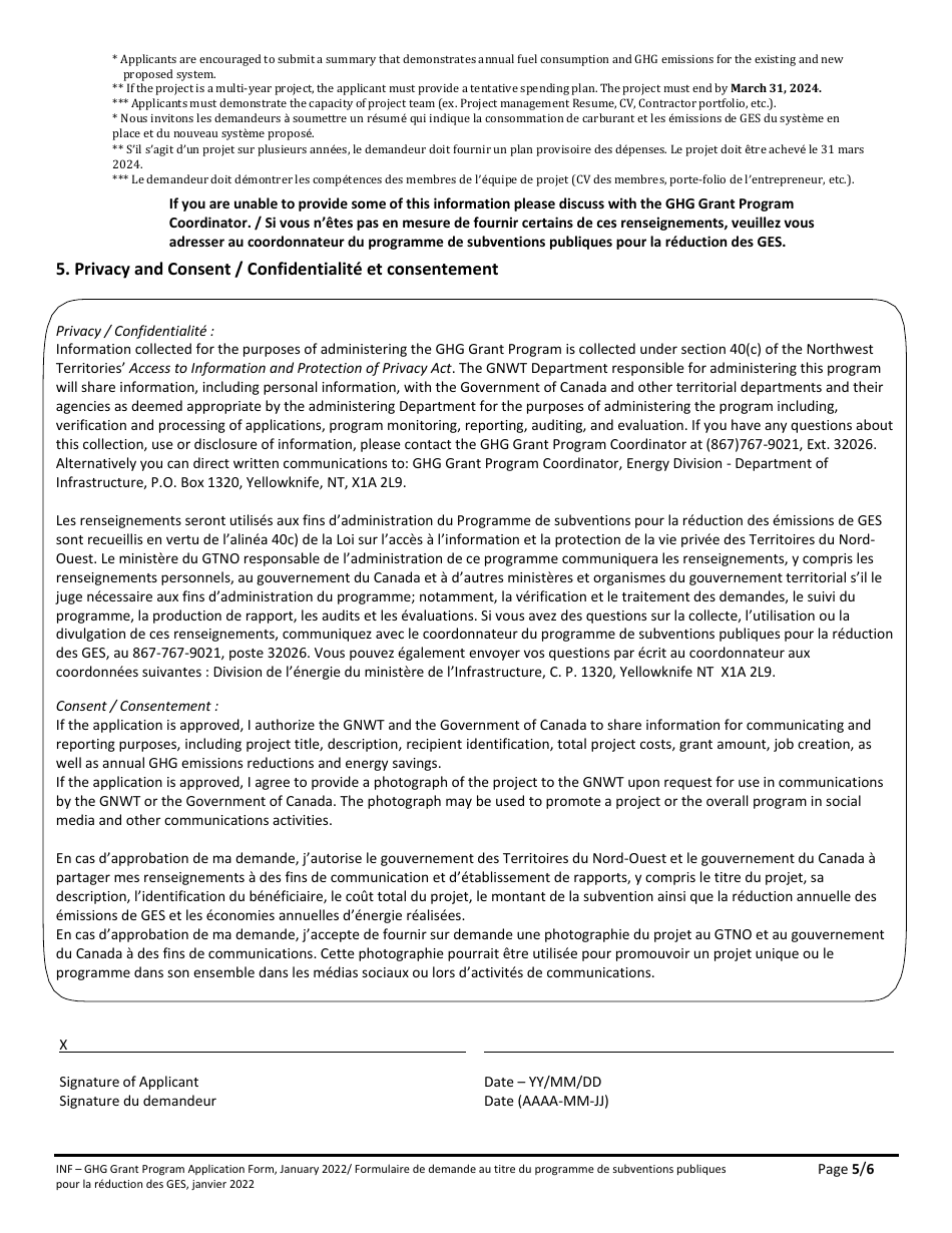 Ghg Grant Program Application Form - Northwest Territories, Canada (English / French), Page 4