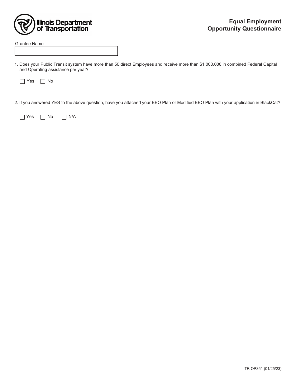 Form TR OP351 Equal Employment Opportunity Questionnaire - Illinois, Page 1