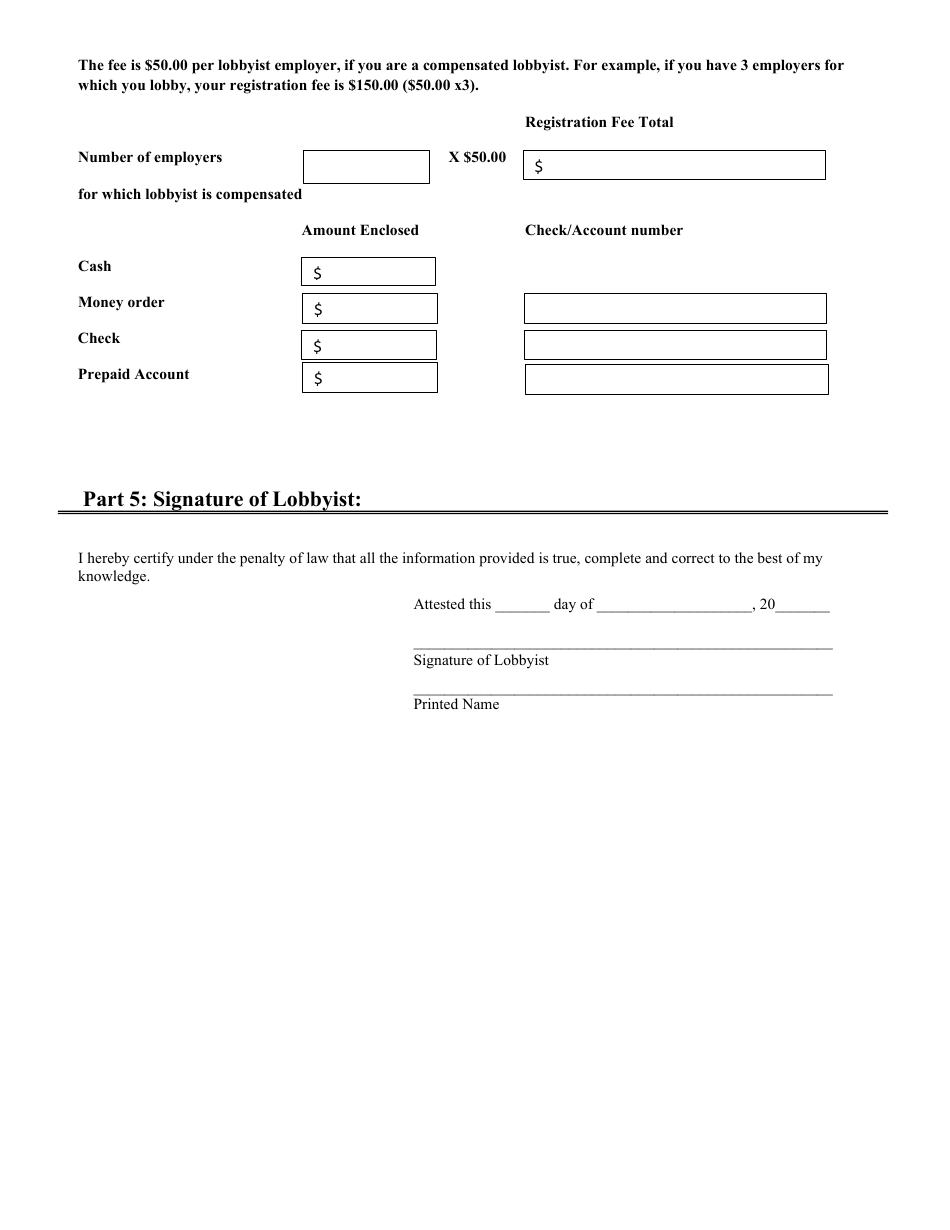 Lobbyist Registration Form - New Mexico, Page 3