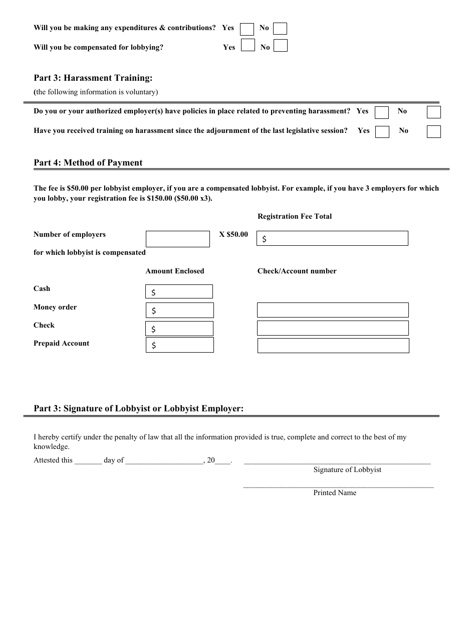 Lobbyist Supplemental Registration Form - New Mexico, Page 2
