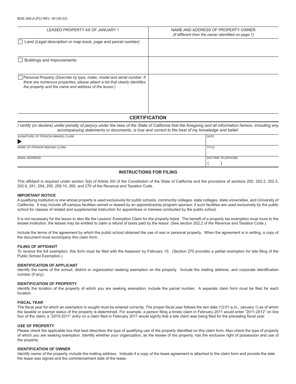 Form BOE-268-A Public School Exemption - County of Riverside, California, Page 2
