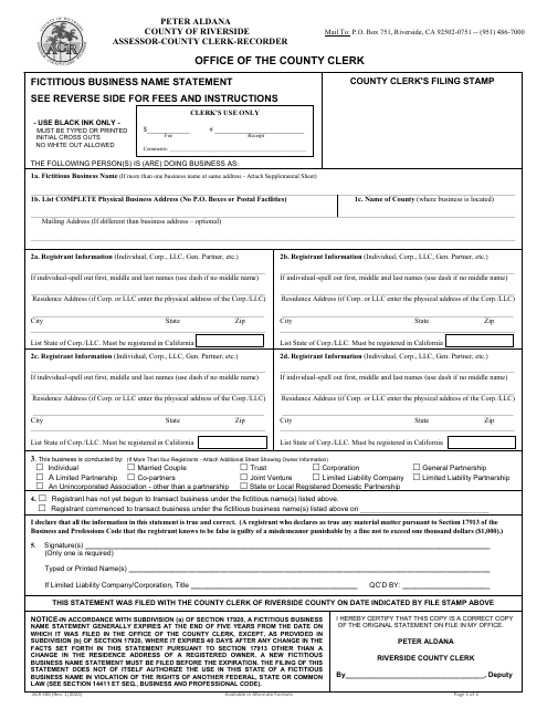 Form ACR500 Download Fillable PDF Or Fill Online Fictitious Business 