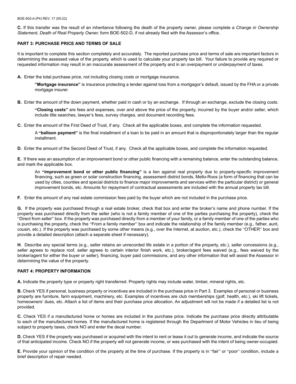 Form BOE-502-A Download Fillable PDF Or Fill Online Preliminary Change ...