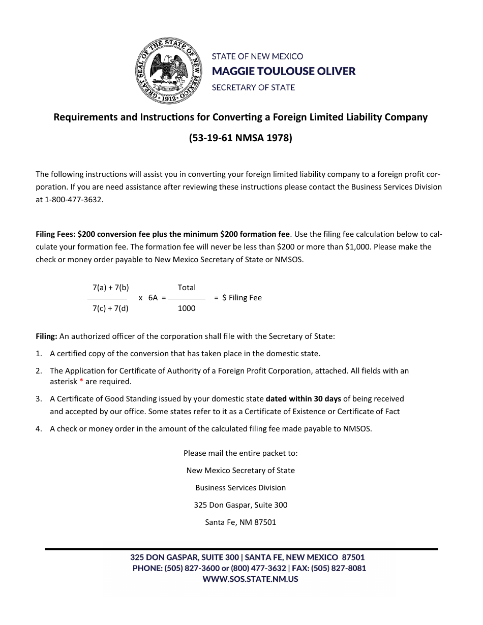 Foreign Limited Liability Company Conversion - New Mexico, Page 1