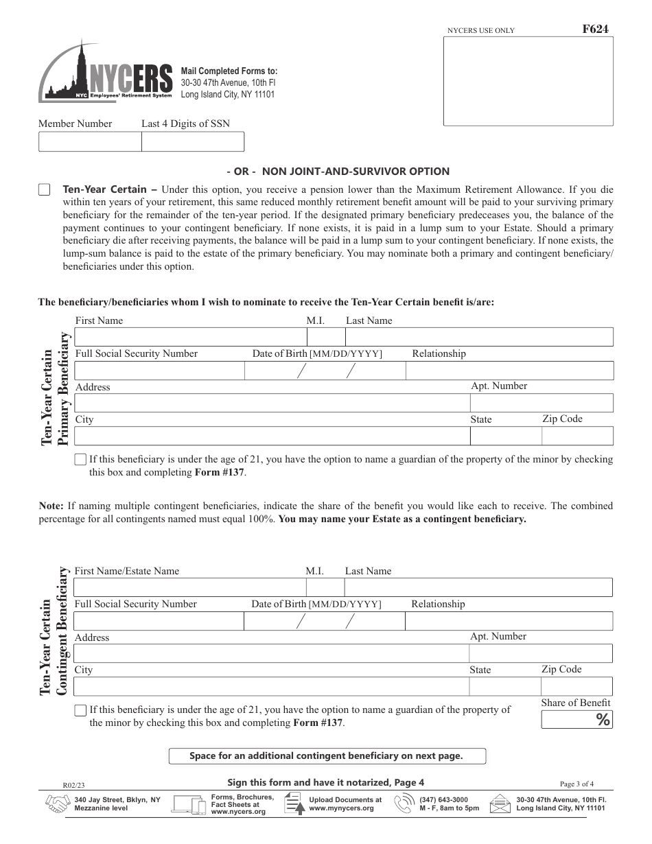 Form F624 Application for Disability Retirement - Tier 6 63 / 5 and Special Plan Members - New York City, Page 3
