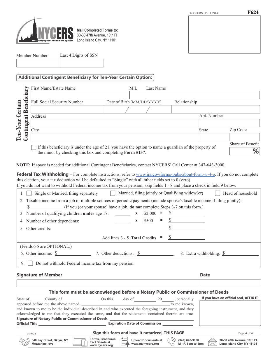 Form F624 Application for Disability Retirement - Tier 6 63 / 5 and Special Plan Members - New York City, Page 4