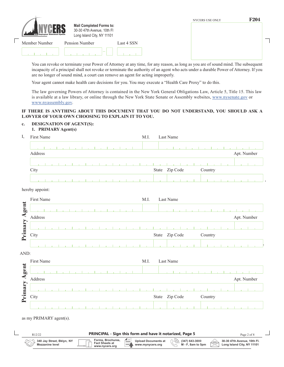 Form F204 Special Durable Power of Attorney - New York City, Page 2