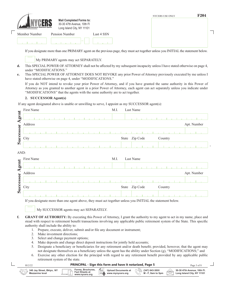 Form F204 Special Durable Power of Attorney - New York City, Page 3