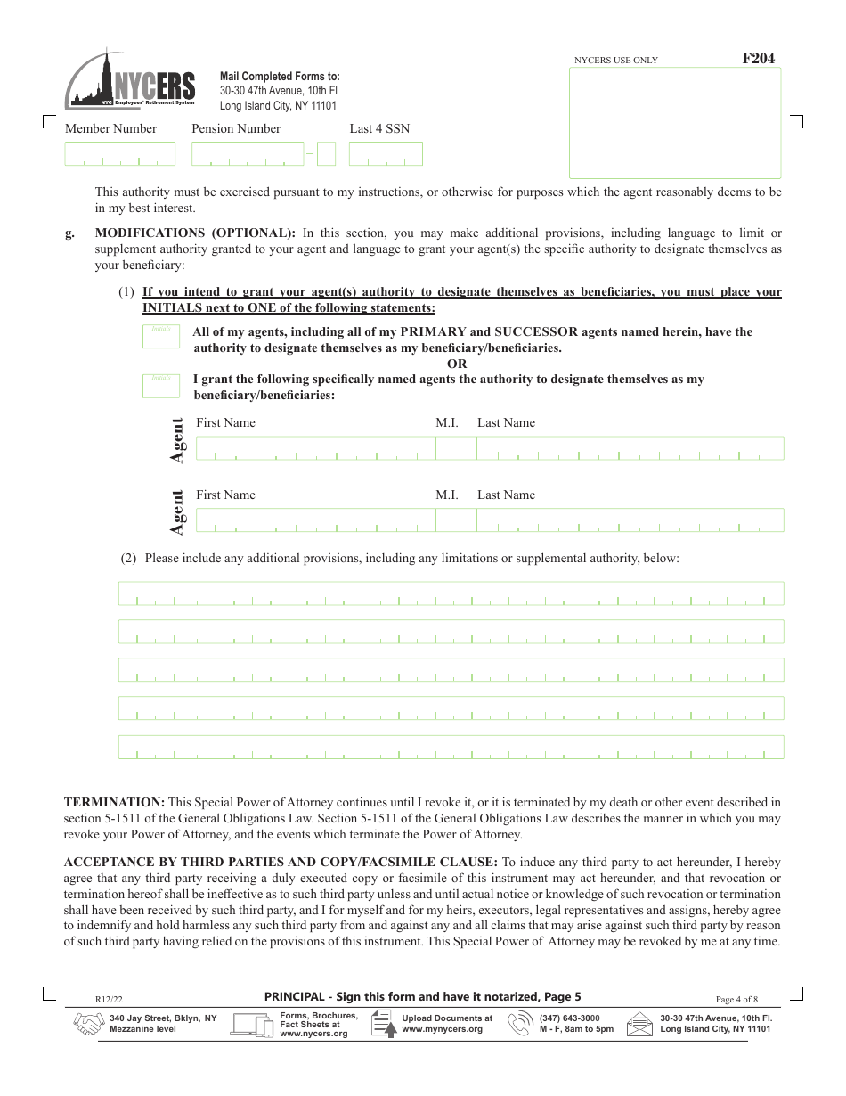 Form F204 Special Durable Power of Attorney - New York City, Page 4