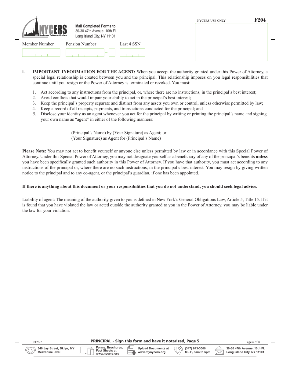 Form F204 Special Durable Power of Attorney - New York City, Page 6