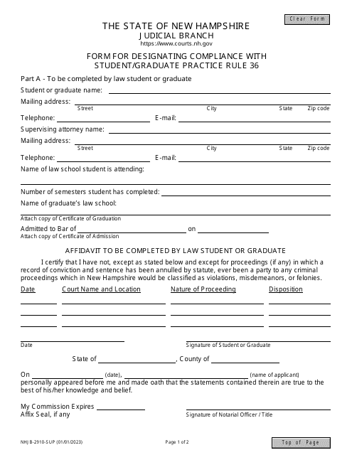 Form NHJB-2910-SUP  Printable Pdf
