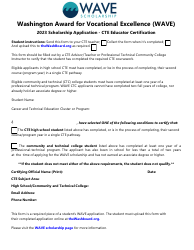 Document preview: Washington Award for Vocational Excellence (Wave) Scholarship Application - Cte Educator Certification - Washington, 2023