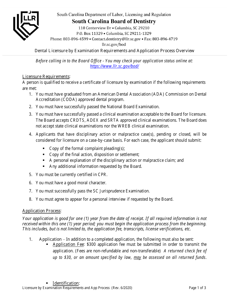 Dentistry Application by Examination - South Carolina, Page 2
