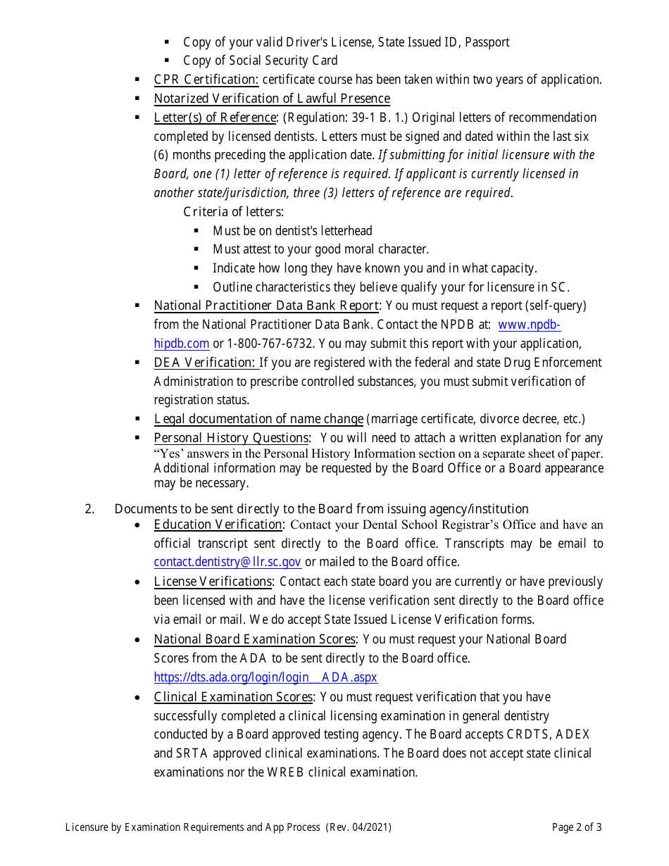 Dentistry Application by Examination - South Carolina, Page 3