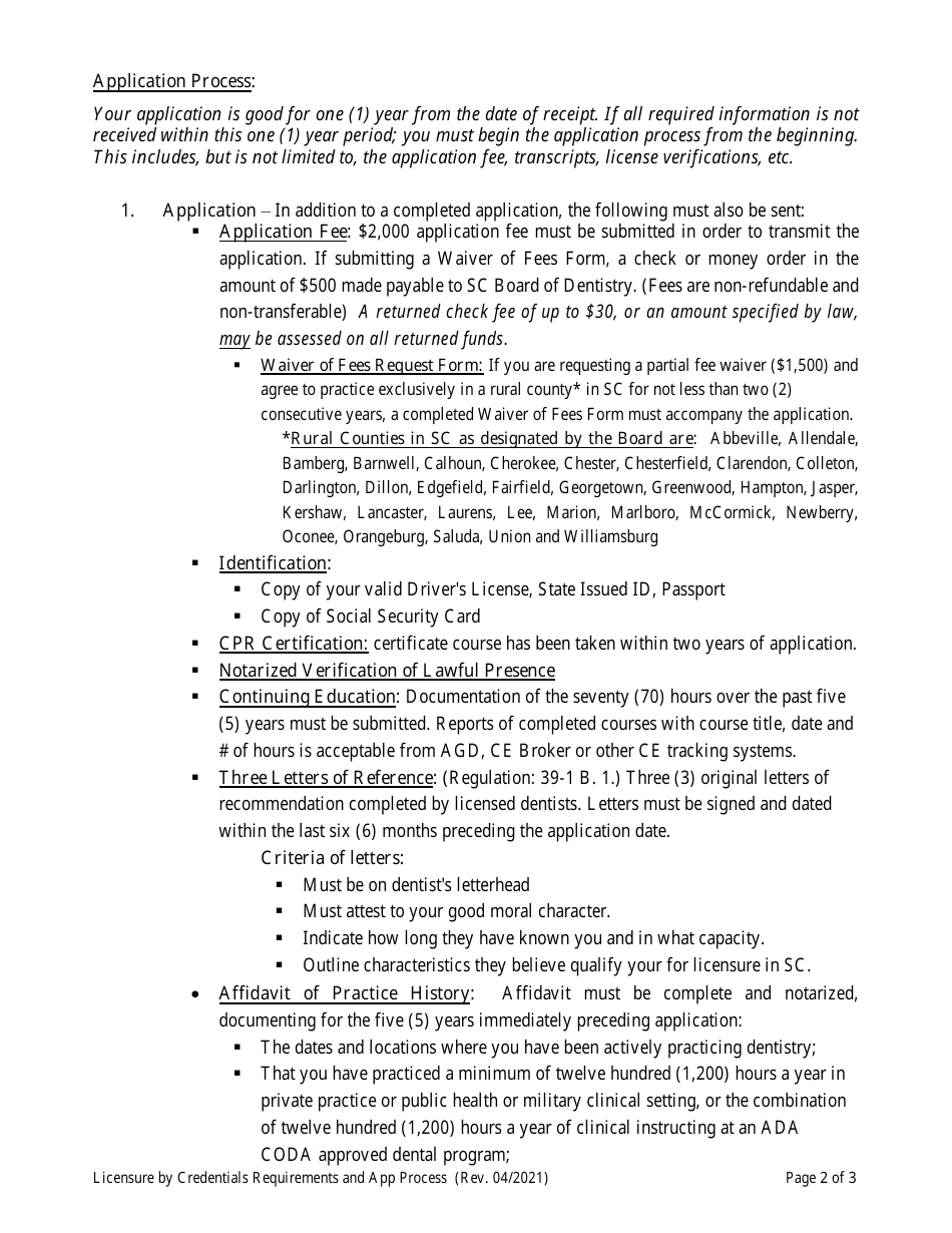 Dentistry Application by Credential - South Carolina, Page 3