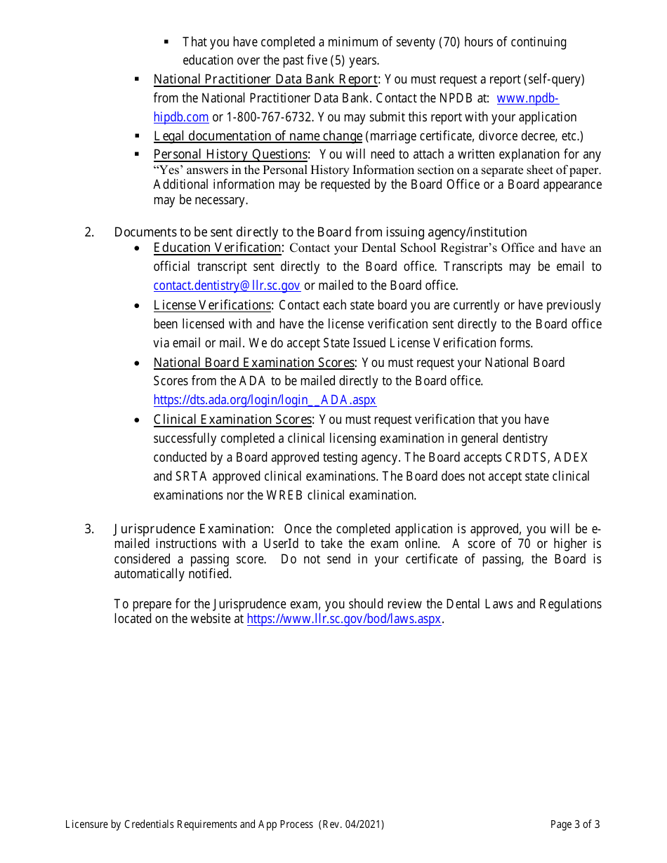 Dentistry Application by Credential - South Carolina, Page 4