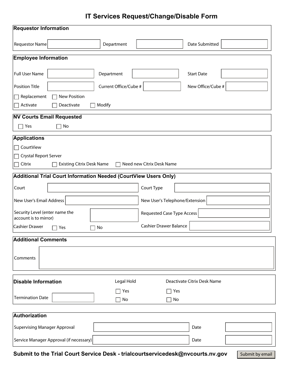 It Services Request / Change / Disable Form - Nevada, Page 1