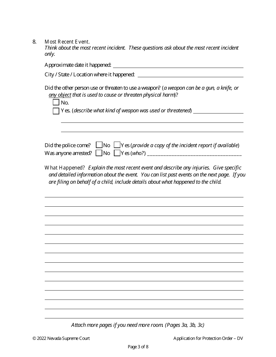 Application for Protection Order Against Domestic Violence - Nevada, Page 3