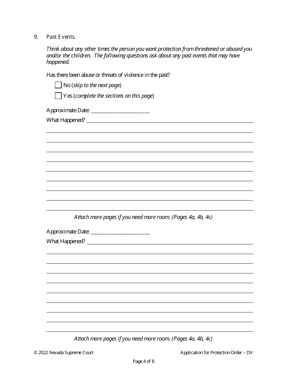 Application for Protection Order Against Domestic Violence - Nevada, Page 4