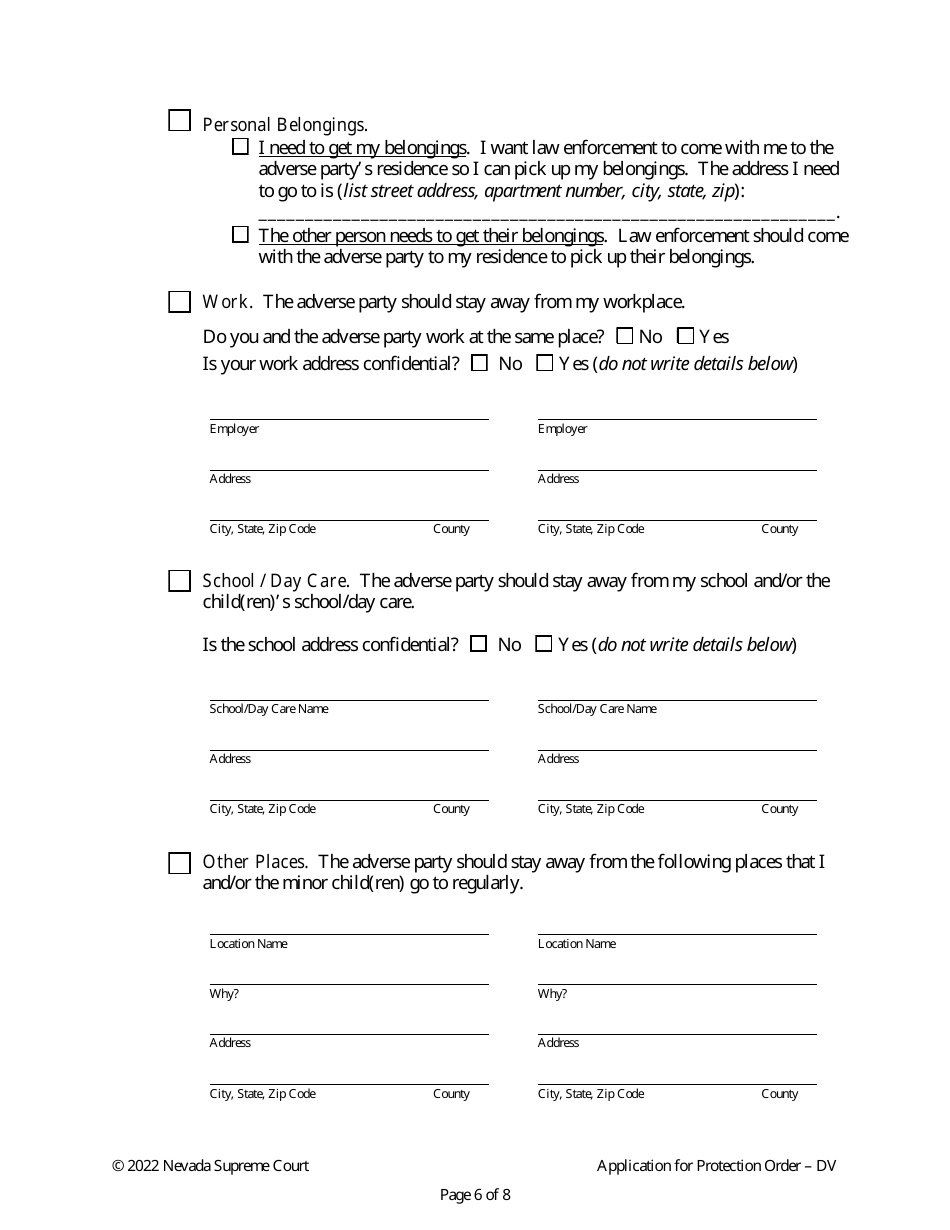 Application for Protection Order Against Domestic Violence - Nevada, Page 6
