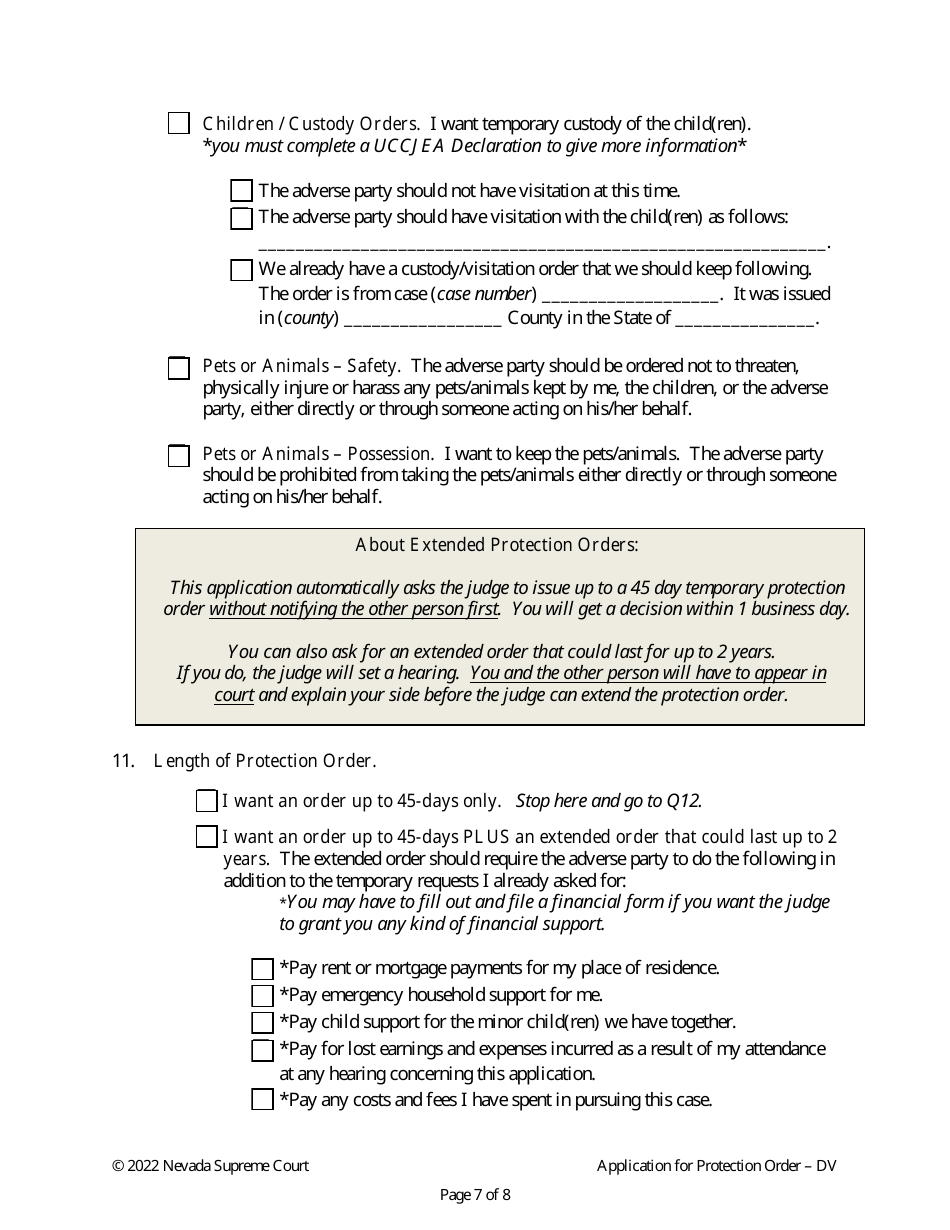 Application for Protection Order Against Domestic Violence - Nevada, Page 7