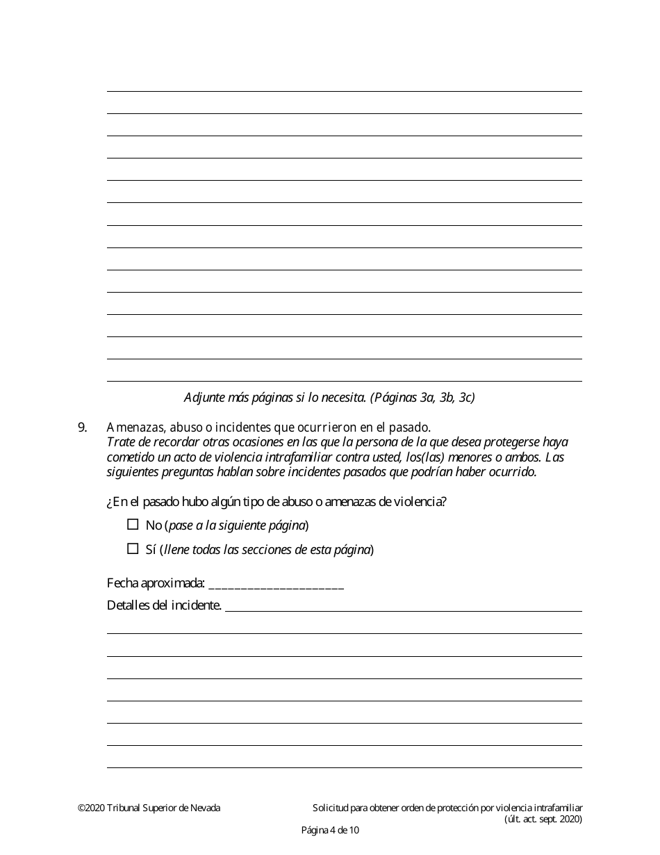 Solicitud Para Obtener Orden De Proteccion Por Violencia Intrafamiliar - Nevada (Spanish), Page 4