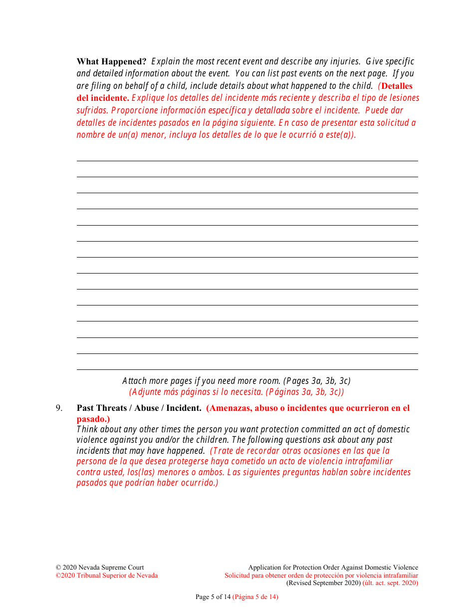 Application for Protection Order Against Domestic Violence - Nevada (English / Spanish), Page 5