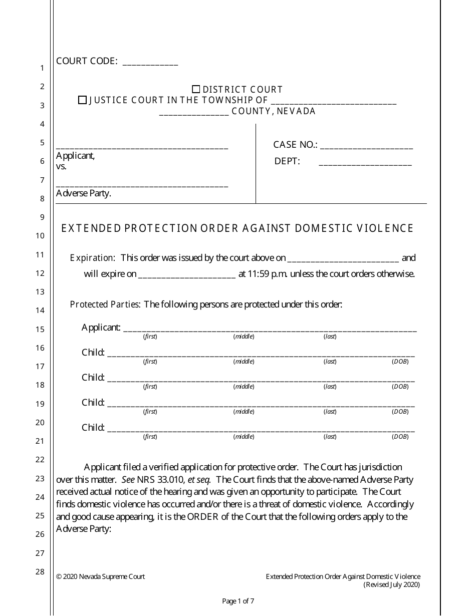 Extended Protection Order Against Domestic Violence - Nevada, Page 1