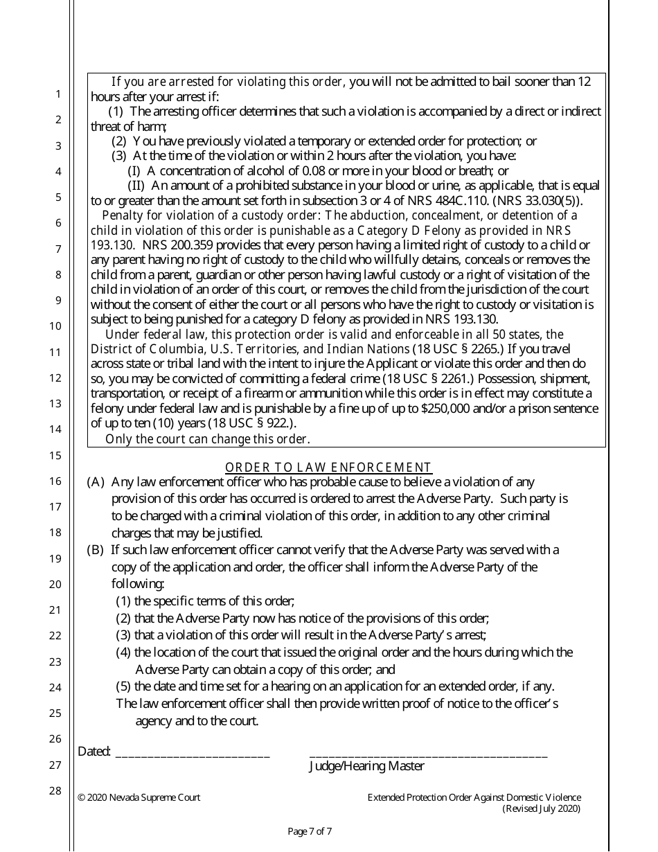 Extended Protection Order Against Domestic Violence - Nevada, Page 7