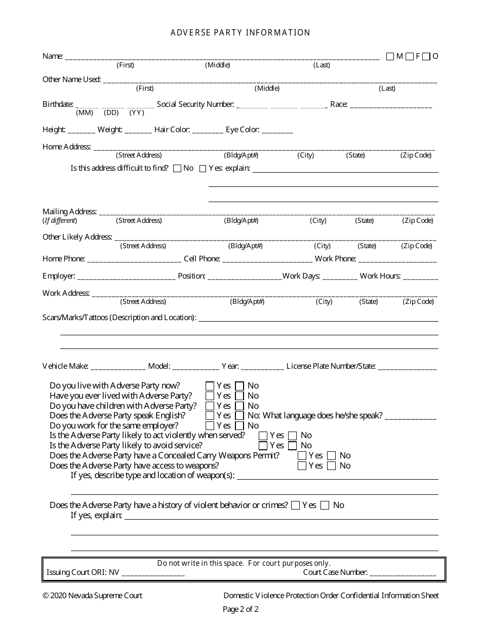 Nevada Domestic Violence Temporary Protection Order - Fill Out, Sign 