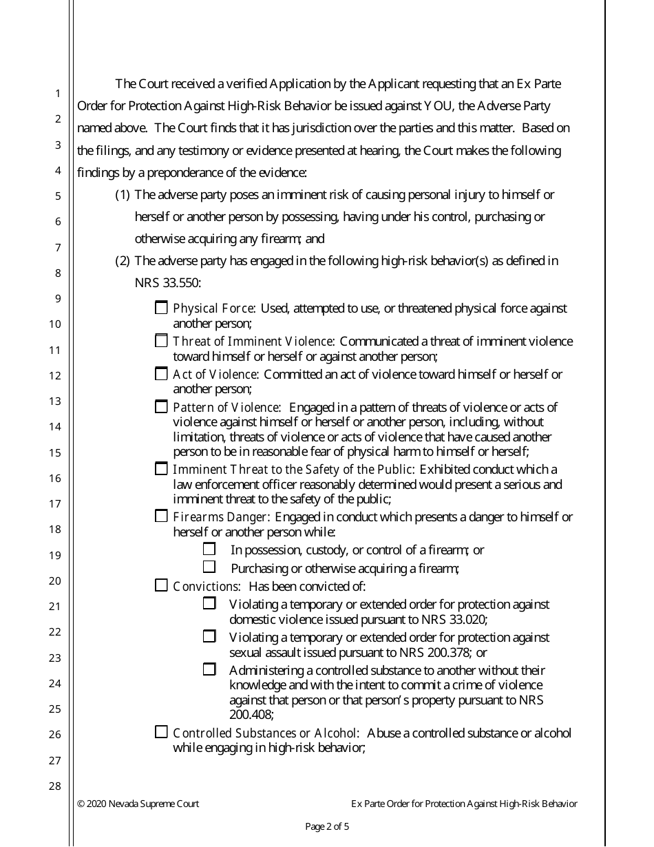 Ex Parte Order for Protection Against High-Risk Behavior - Nevada, Page 2