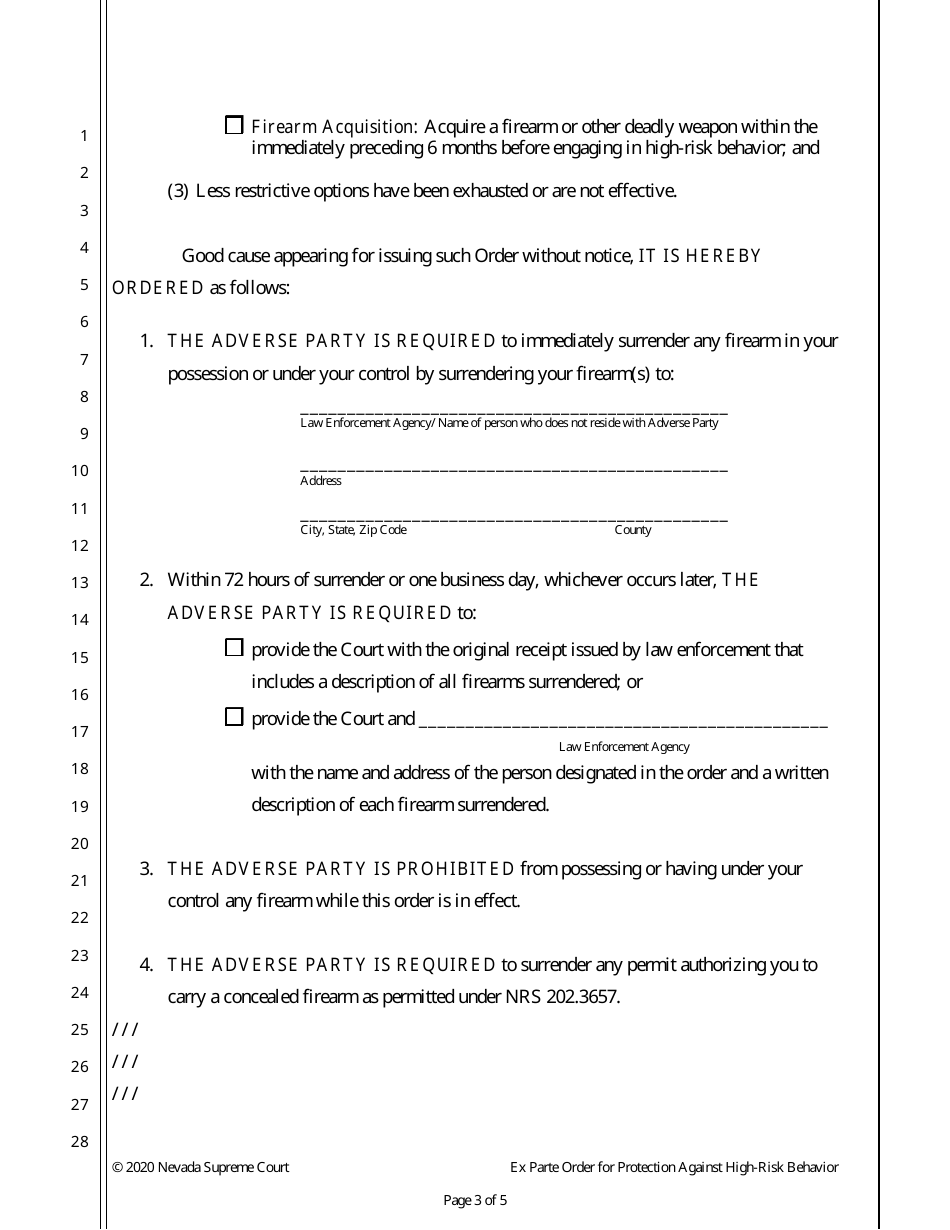 Ex Parte Order for Protection Against High-Risk Behavior - Nevada, Page 3