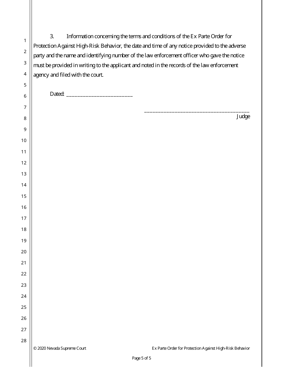 Ex Parte Order for Protection Against High-Risk Behavior - Nevada, Page 5