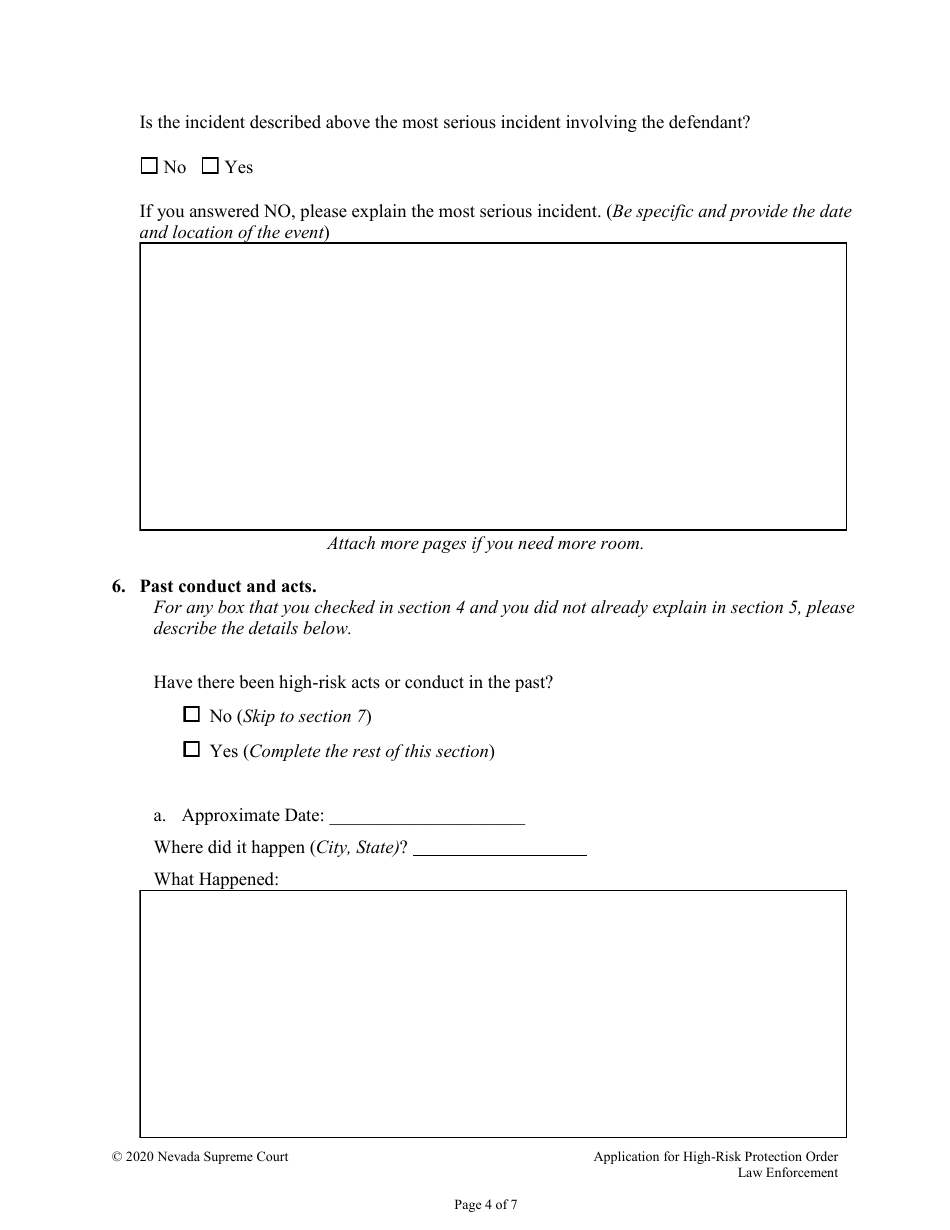 Application for and Declaration in Support of a High-Risk Protection Order - Nevada, Page 4