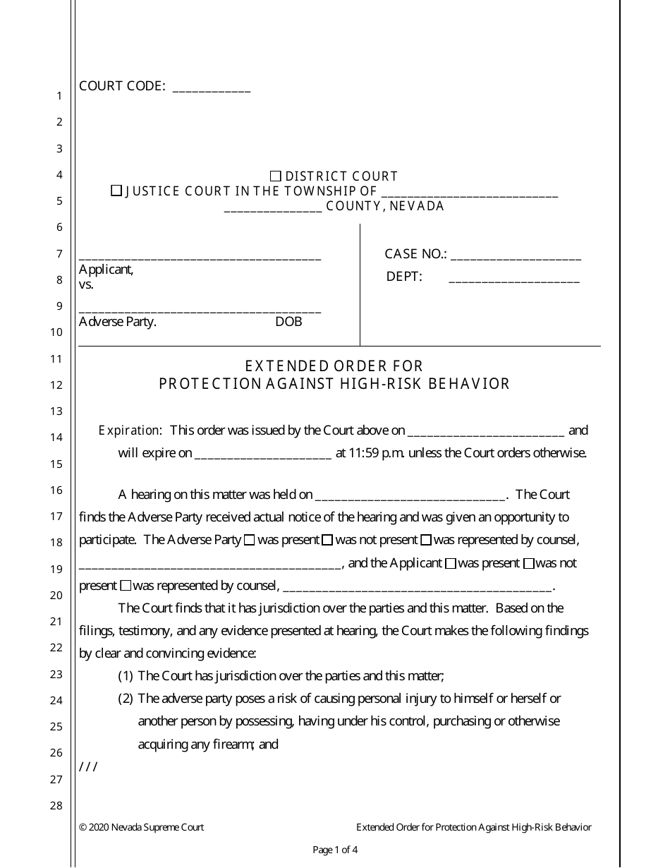 Extended Order for Protection Against High-Risk Behavior - Nevada, Page 1