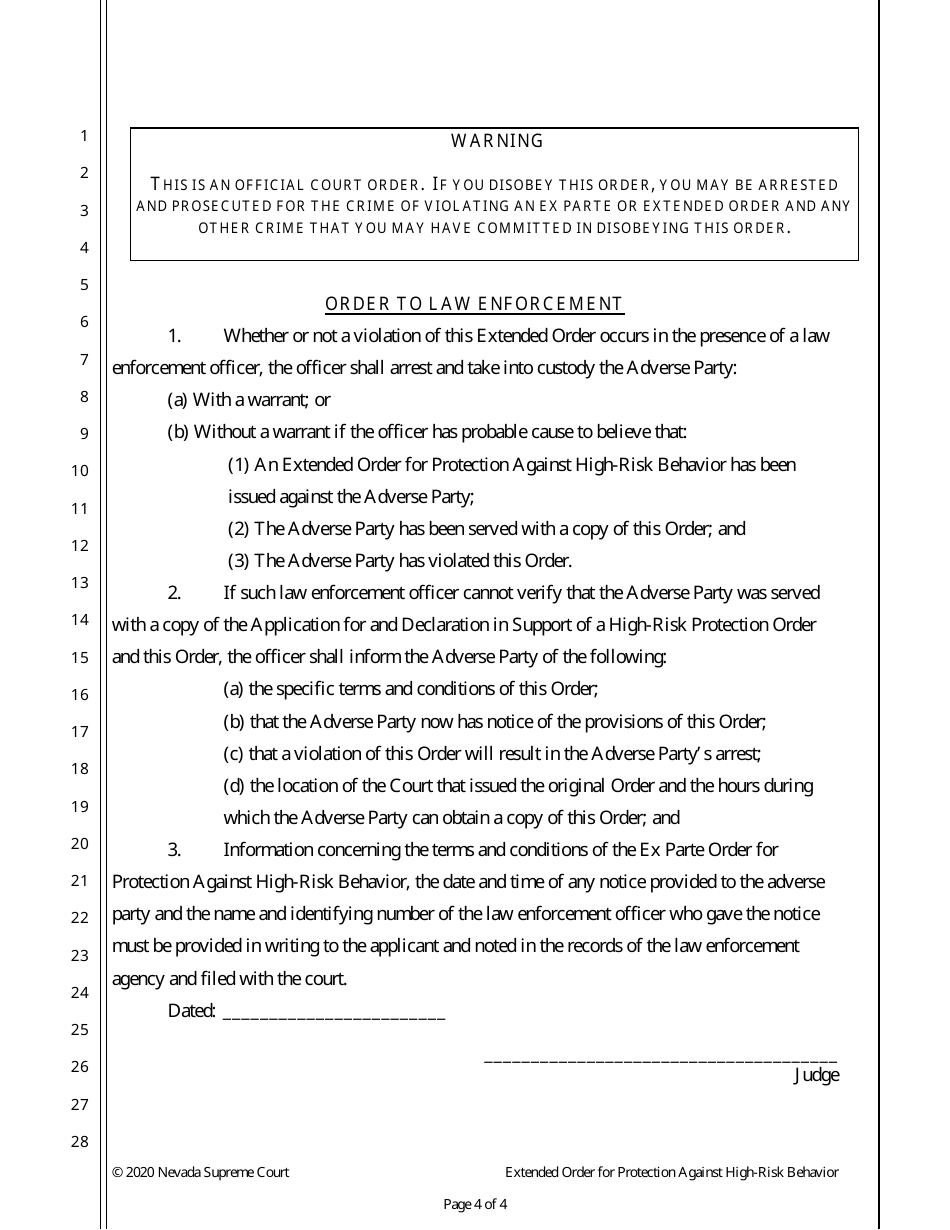 Extended Order for Protection Against High-Risk Behavior - Nevada, Page 4
