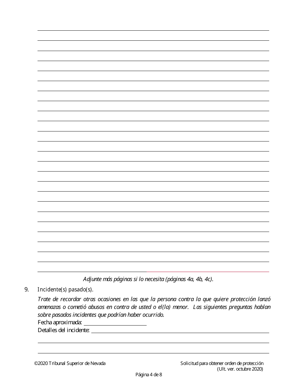 Solicitud Para Obtener Orden De Proteccion - Nevada (Spanish), Page 4