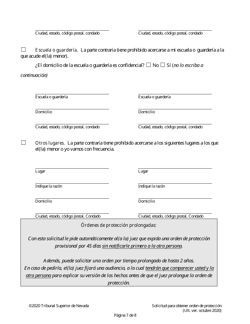 Solicitud Para Obtener Orden De Proteccion - Nevada (Spanish), Page 7
